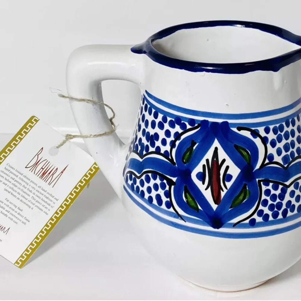 Bachmara Signed Pitcher Hand Made Painted in Tunisia 5.25